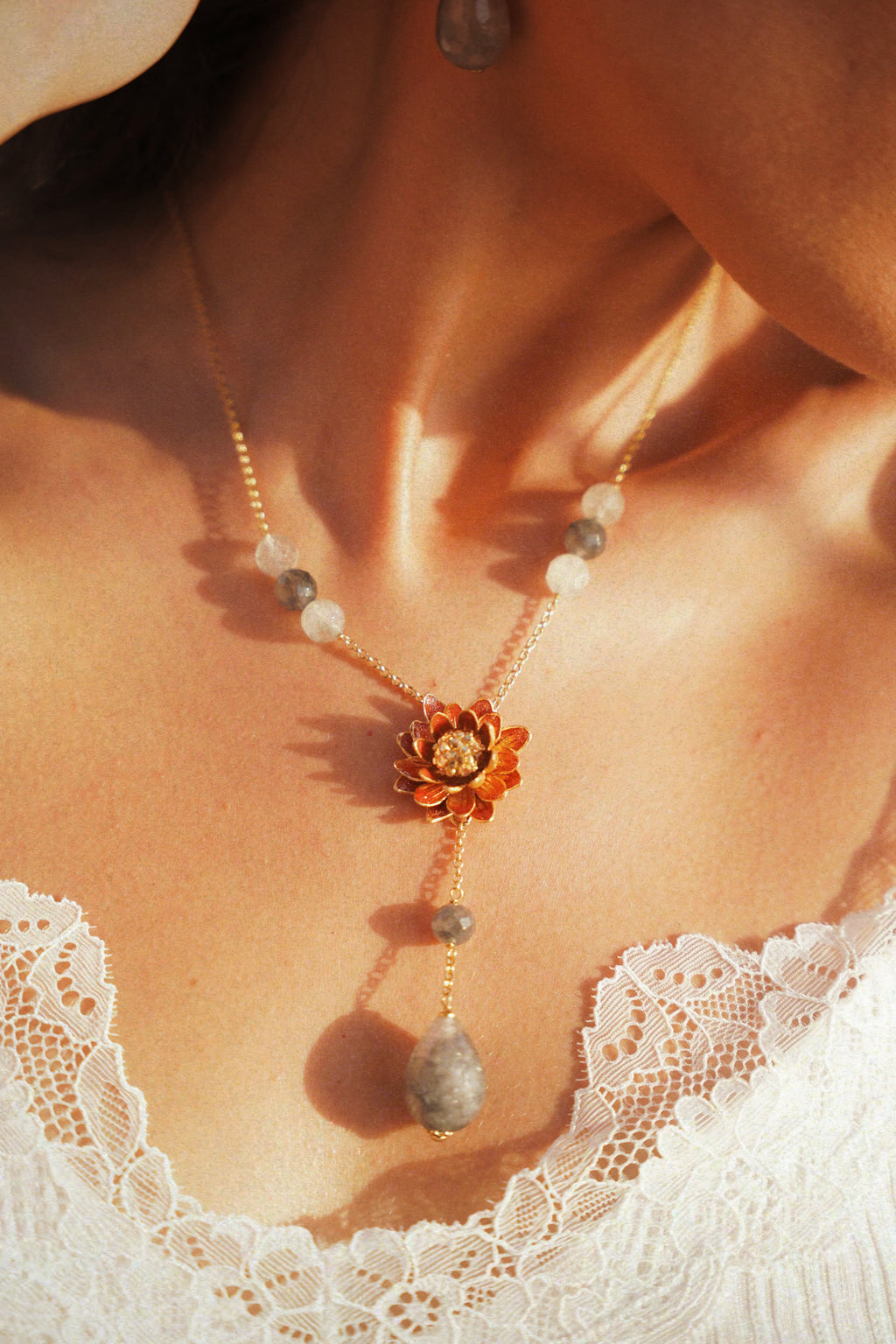 Floral Stone Drop Necklace